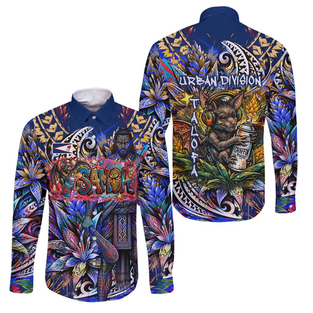 American Samoa Warrior Family Matching Off Shoulder Maxi Dress and Hawaiian Shirt Polynesian Fruit Bat Talofa Urban Graffiti Street Art