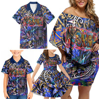 American Samoa Warrior Family Matching Off Shoulder Short Dress and Hawaiian Shirt Polynesian Fruit Bat Talofa Urban Graffiti Street Art
