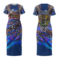 American Samoa Warrior Family Matching Short Sleeve Bodycon Dress and Hawaiian Shirt Polynesian Fruit Bat Talofa Urban Graffiti Street Art