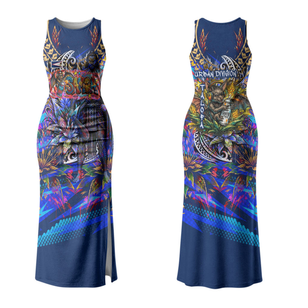American Samoa Warrior Family Matching Tank Maxi Dress and Hawaiian Shirt Polynesian Fruit Bat Talofa Urban Graffiti Street Art