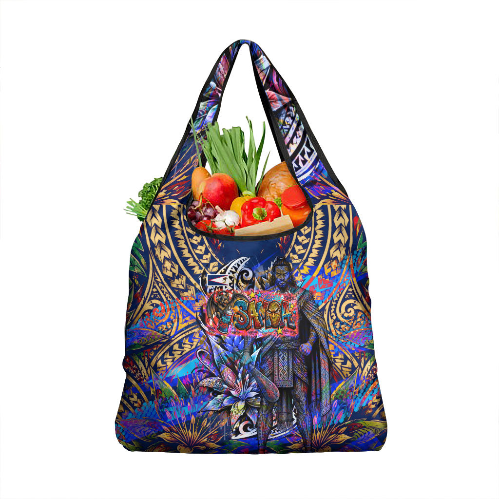 American Samoa Warrior Grocery Bag Polynesian Fruit Bat Talofa Urban Graffiti Street Art