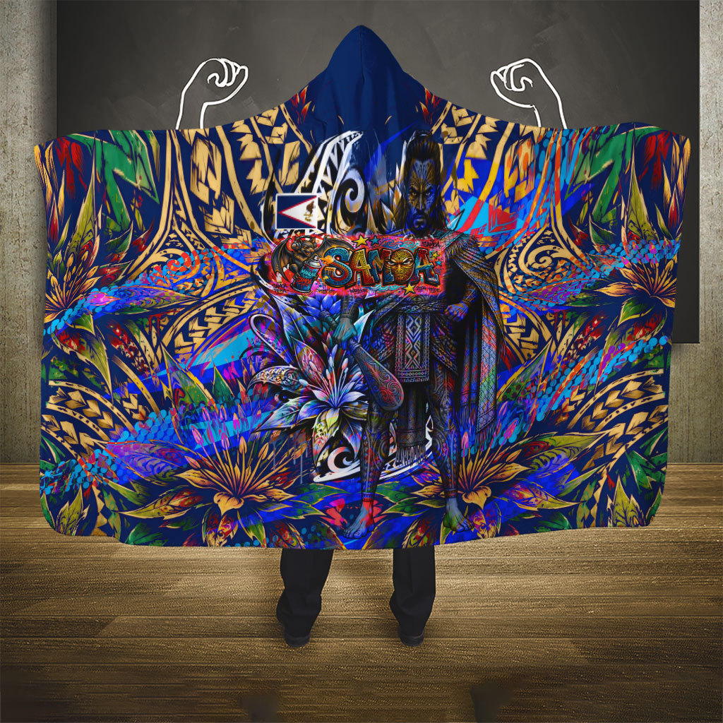 American Samoa Warrior Hooded Blanket Polynesian Fruit Bat Talofa Urban Graffiti Street Art