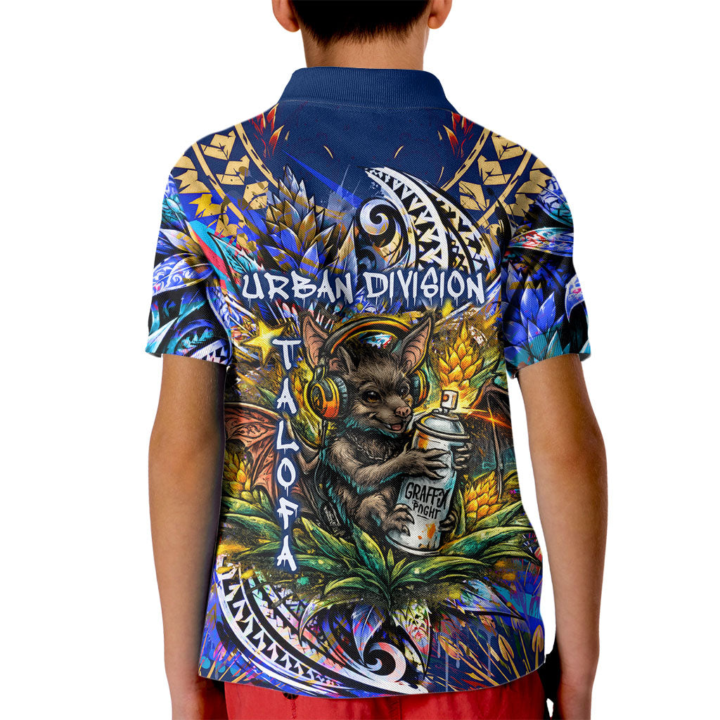 American Samoa Warrior Kid Polo Shirt Polynesian Fruit Bat Talofa Urban Graffiti Street Art
