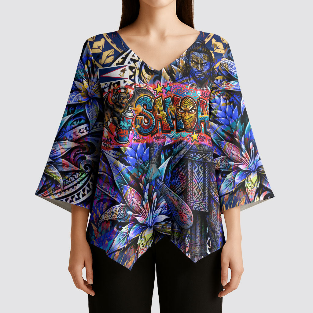 American Samoa Warrior Kimono Sleeve Blouse Polynesian Fruit Bat Talofa Urban Graffiti Street Art