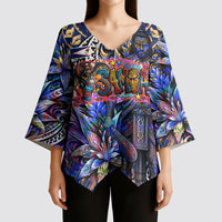 American Samoa Warrior Kimono Sleeve Blouse Polynesian Fruit Bat Talofa Urban Graffiti Street Art