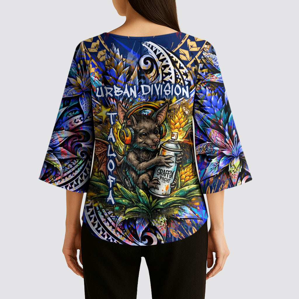 American Samoa Warrior Kimono Sleeve Blouse Polynesian Fruit Bat Talofa Urban Graffiti Street Art