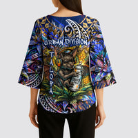 American Samoa Warrior Kimono Sleeve Blouse Polynesian Fruit Bat Talofa Urban Graffiti Street Art