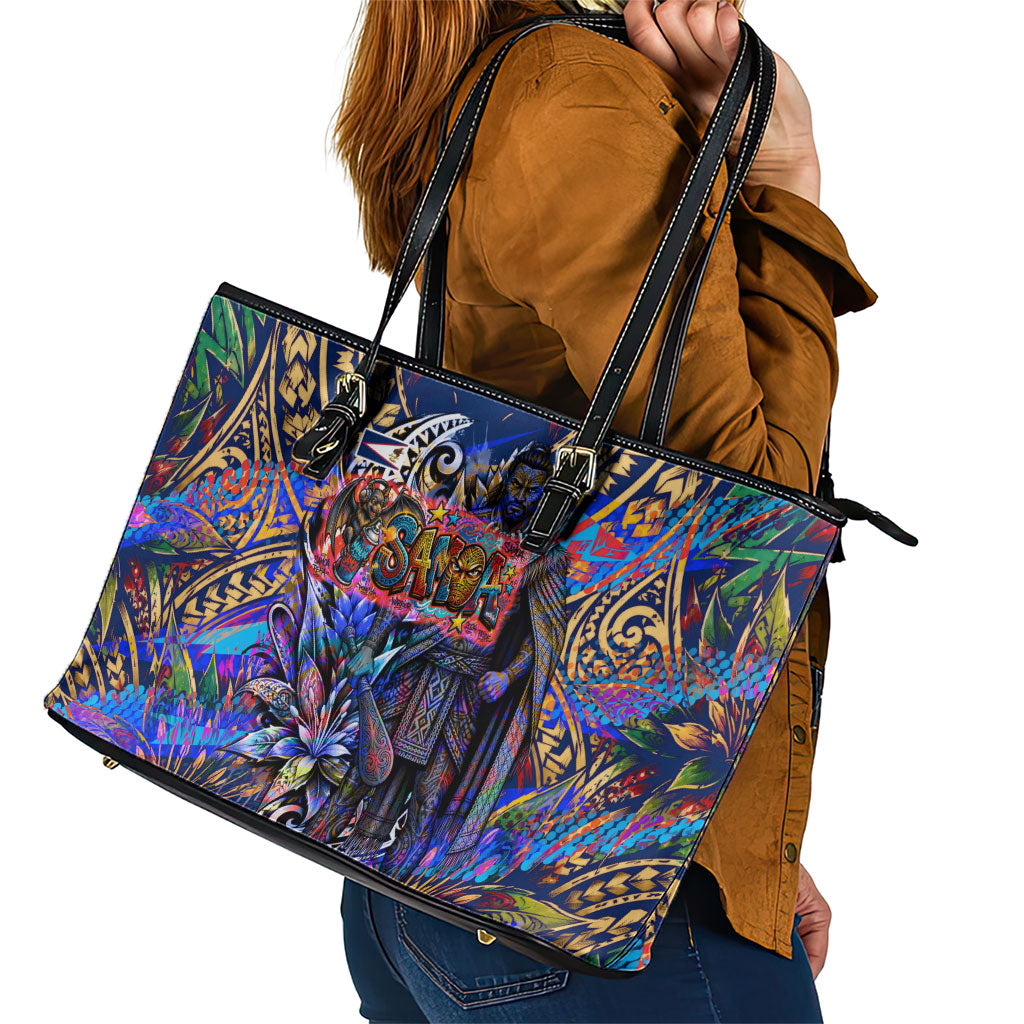 American Samoa Warrior Leather Tote Bag Polynesian Fruit Bat Talofa Urban Graffiti Street Art