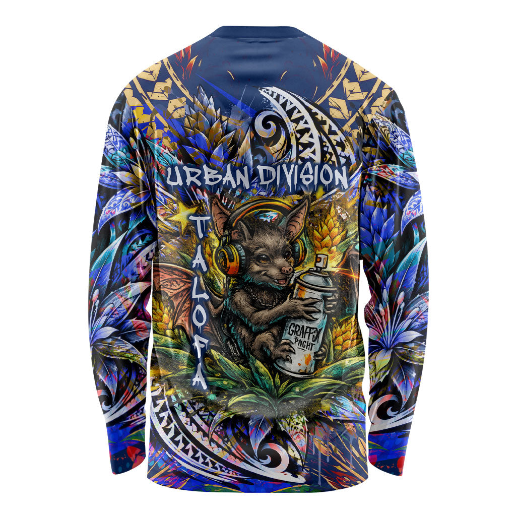 American Samoa Warrior Long Sleeve Shirt Polynesian Fruit Bat Talofa Urban Graffiti Street Art