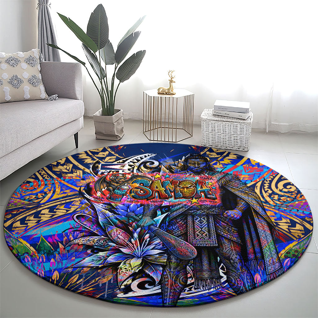 American Samoa Warrior Round Carpet Polynesian Fruit Bat Talofa Urban Graffiti Street Art