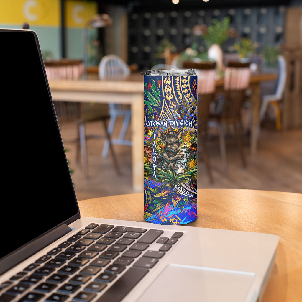 American Samoa Warrior Skinny Tumbler Polynesian Fruit Bat Talofa Urban Graffiti Street Art