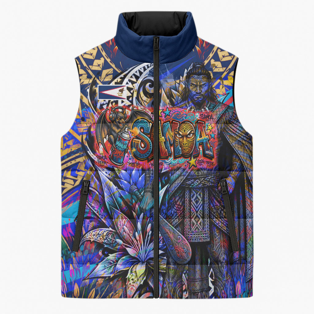 American Samoa Warrior Sleeveless Puffer Jacket Polynesian Fruit Bat Talofa Urban Graffiti Street Art
