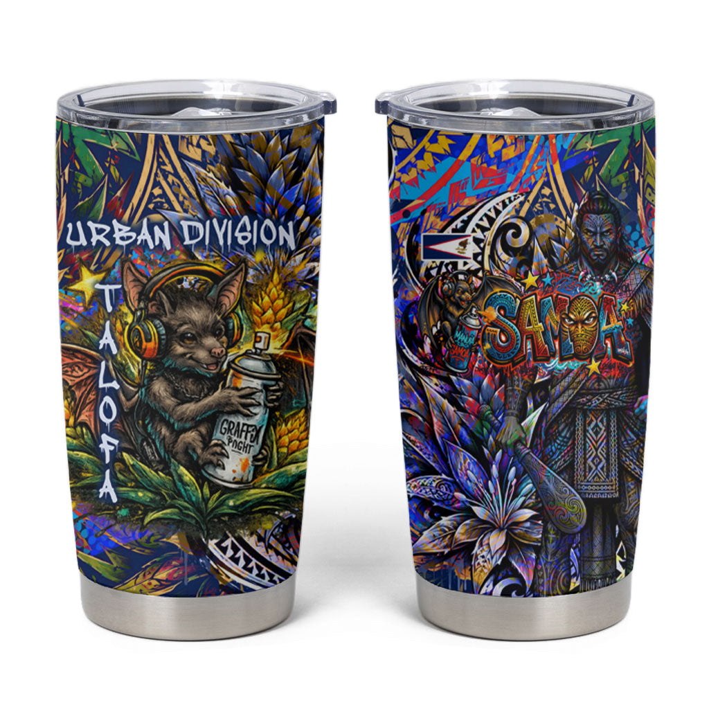 American Samoa Warrior Tumbler Cup Polynesian Fruit Bat Talofa Urban Graffiti Street Art