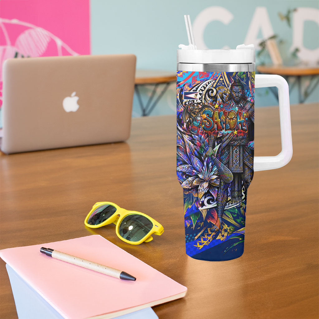 American Samoa Warrior Tumbler With Handle Polynesian Fruit Bat Talofa Urban Graffiti Street Art