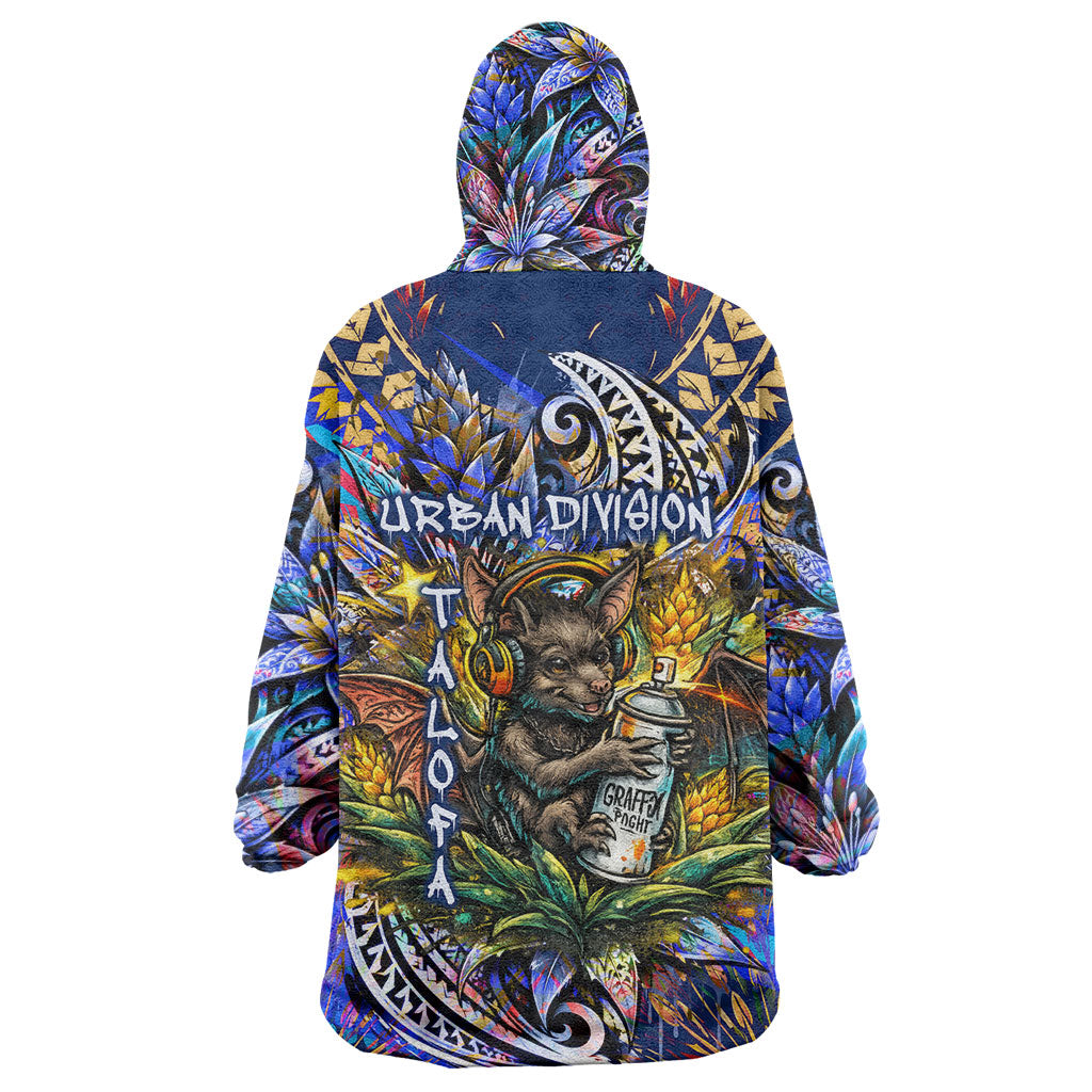 American Samoa Warrior Wearable Blanket Hoodie Polynesian Fruit Bat Talofa Urban Graffiti Street Art