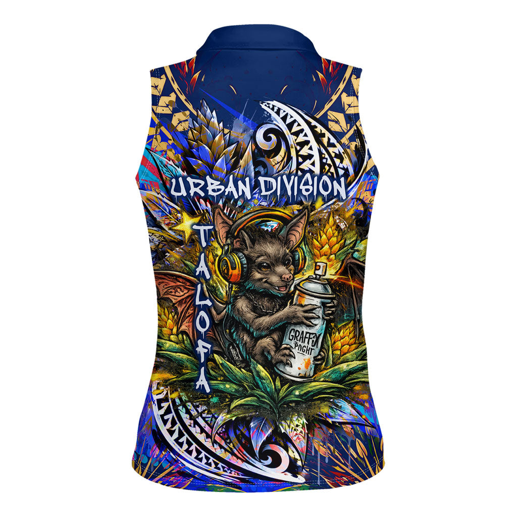 American Samoa Warrior Women Sleeveless Polo Shirt Polynesian Fruit Bat Talofa Urban Graffiti Street Art