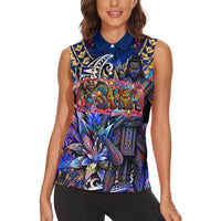American Samoa Warrior Women Sleeveless Polo Shirt Polynesian Fruit Bat Talofa Urban Graffiti Street Art