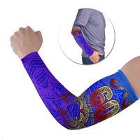 Personalized Polynesian 60th Birthday Arm Sleeves Polynesian Tribal Art Vintage Ocean Pattern TS04 Set of 2 Blue Yellow - Polynesian Pride