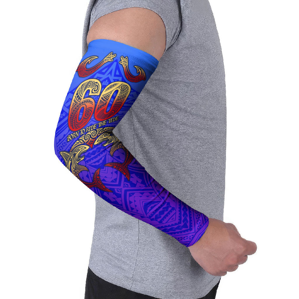 Personalized Polynesian 60th Birthday Arm Sleeves Polynesian Tribal Art Vintage Ocean Pattern TS04 - Polynesian Pride