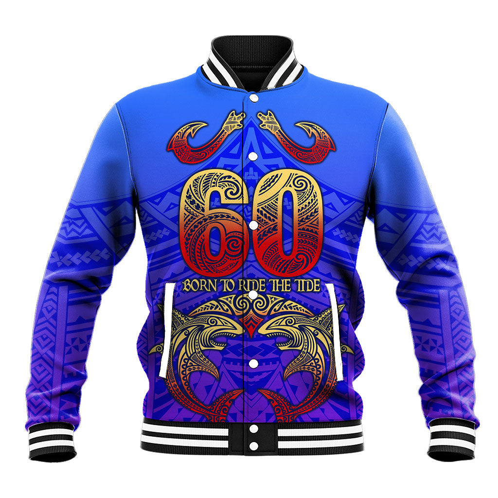 Personalized Polynesian 60th Birthday Baseball Jacket Polynesian Tribal Art Vintage Ocean Pattern TS04 Unisex Blue Yellow - Polynesian Pride