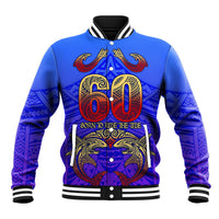 Personalized Polynesian 60th Birthday Baseball Jacket Polynesian Tribal Art Vintage Ocean Pattern TS04 Unisex Blue Yellow - Polynesian Pride