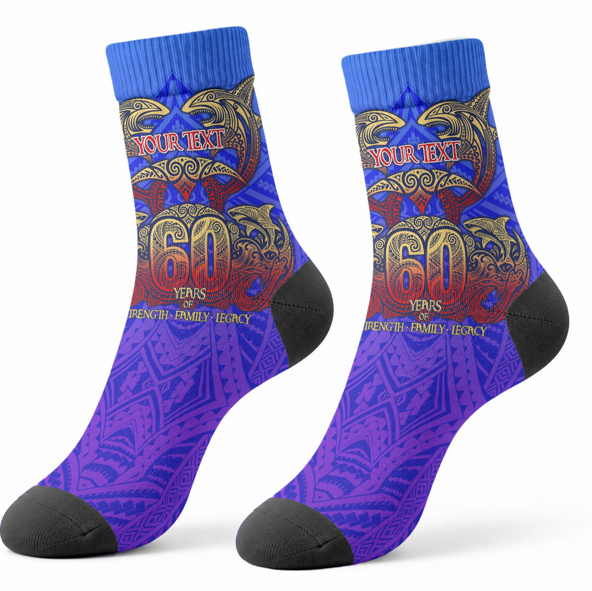 Personalized Polynesian 60th Birthday Crew Socks Polynesian Tribal Art Vintage Ocean Pattern