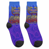 Personalized Polynesian 60th Birthday Crew Socks Polynesian Tribal Art Vintage Ocean Pattern