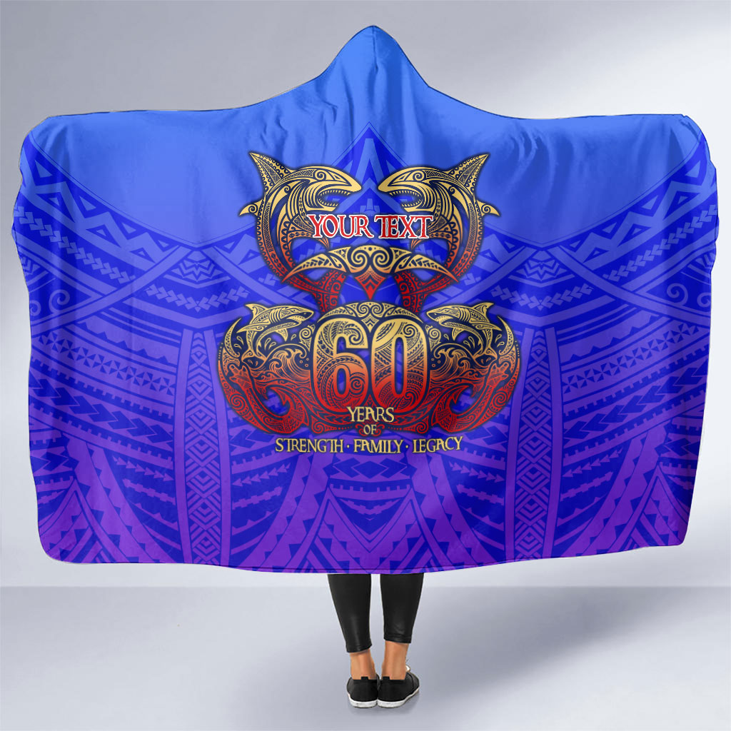 Personalized Polynesian 60th Birthday Hooded Blanket Polynesian Tribal Art Vintage Ocean Pattern TS04 One Size Blue Yellow - Polynesian Pride