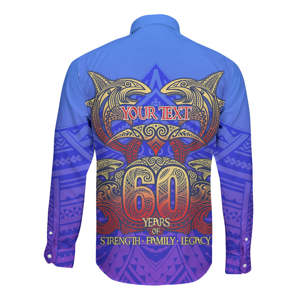 Personalized Polynesian 60th Birthday Long Sleeve Button Shirt Polynesian Tribal Art Vintage Ocean Pattern TS04 - Polynesian Pride