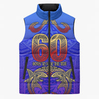 Personalized Polynesian 60th Birthday Sleeveless Puffer Jacket Polynesian Tribal Art Vintage Ocean Pattern TS04 Unisex Blue Yellow - Polynesian Pride