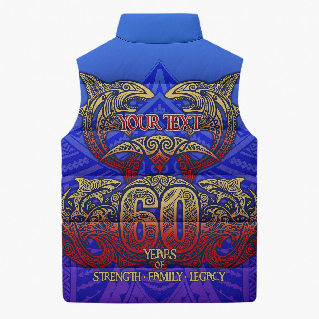 Personalized Polynesian 60th Birthday Sleeveless Puffer Jacket Polynesian Tribal Art Vintage Ocean Pattern TS04 - Polynesian Pride