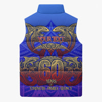 Personalized Polynesian 60th Birthday Sleeveless Puffer Jacket Polynesian Tribal Art Vintage Ocean Pattern TS04 - Polynesian Pride
