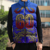 Personalized Polynesian 60th Birthday Sleeveless Puffer Jacket Polynesian Tribal Art Vintage Ocean Pattern TS04 - Polynesian Pride