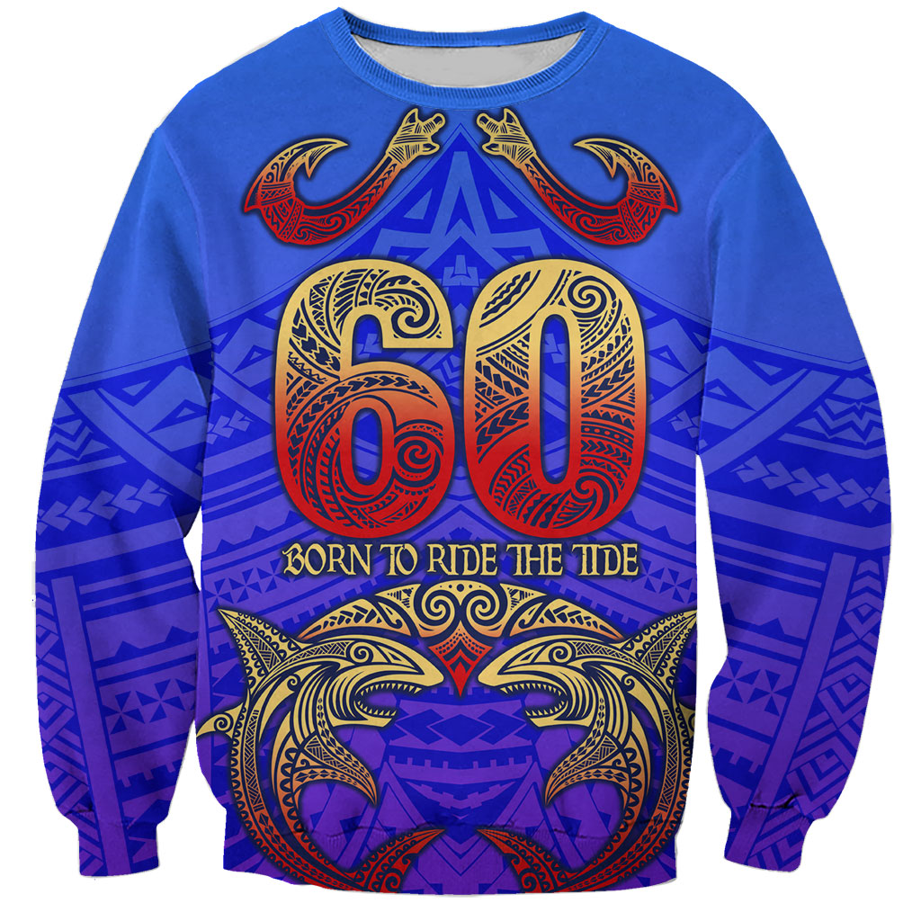 Personalized Polynesian 60th Birthday Sweatshirt Polynesian Tribal Art Vintage Ocean Pattern TS04 Unisex Blue Yellow - Polynesian Pride
