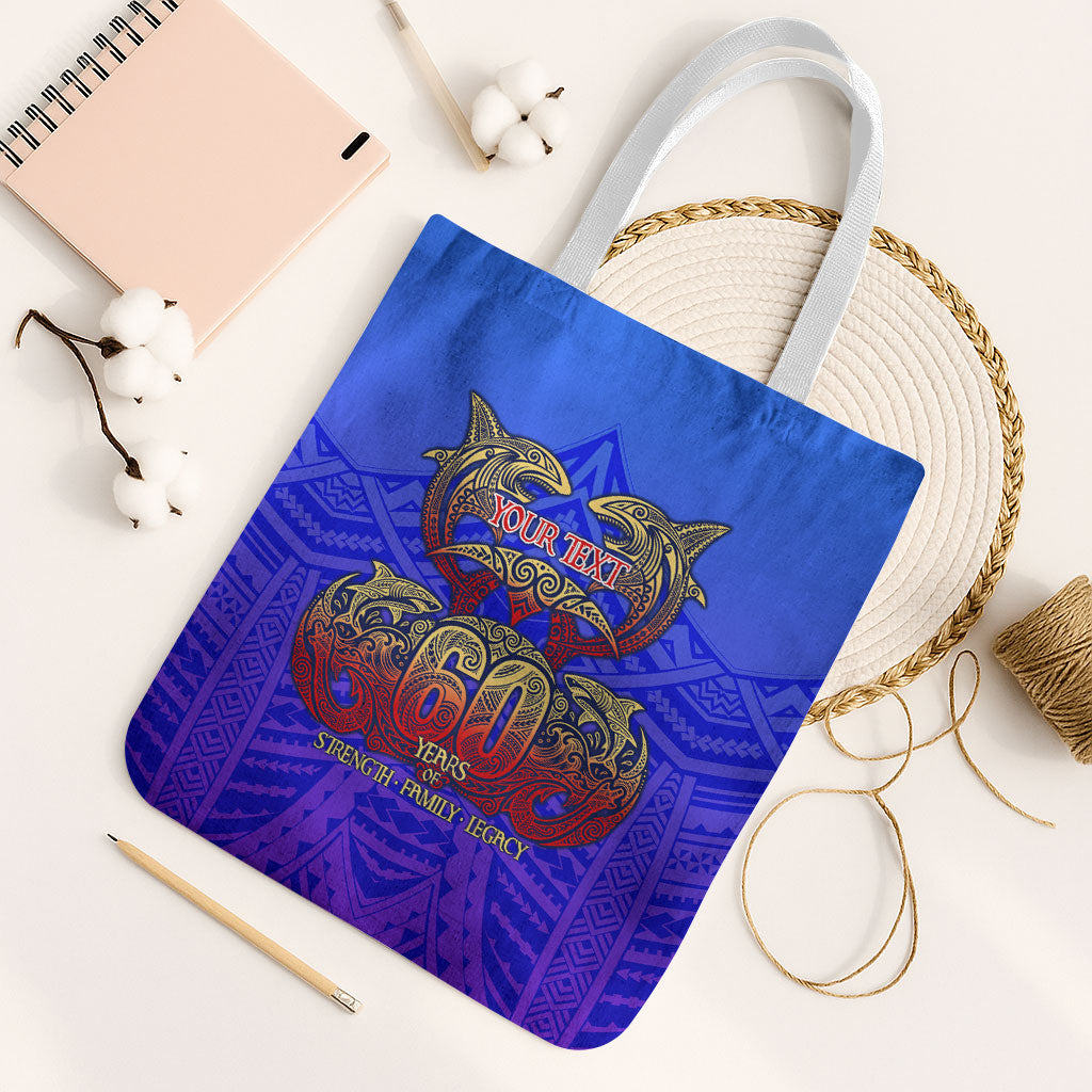 Personalized Polynesian 60th Birthday Tote Bag Polynesian Tribal Art Vintage Ocean Pattern TS04 White Strap One Size Blue Yellow - Polynesian Pride