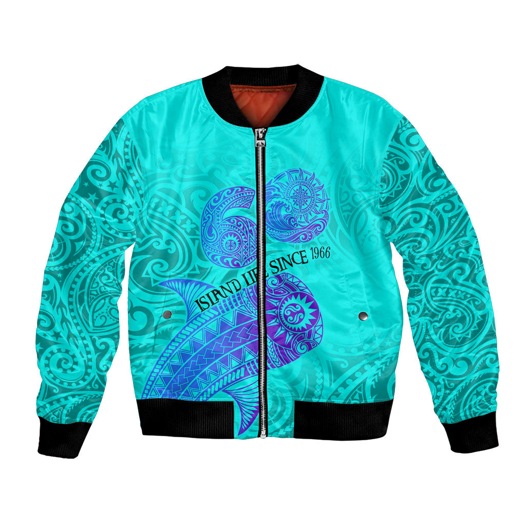 Personalized Polynesian 60th Birthday Island Life Since 1966 Bomber Jacket Vibrant Tribal Tattoo Ocean Sunset Pattern TS04 Unisex Blue Purple - Polynesian Pride