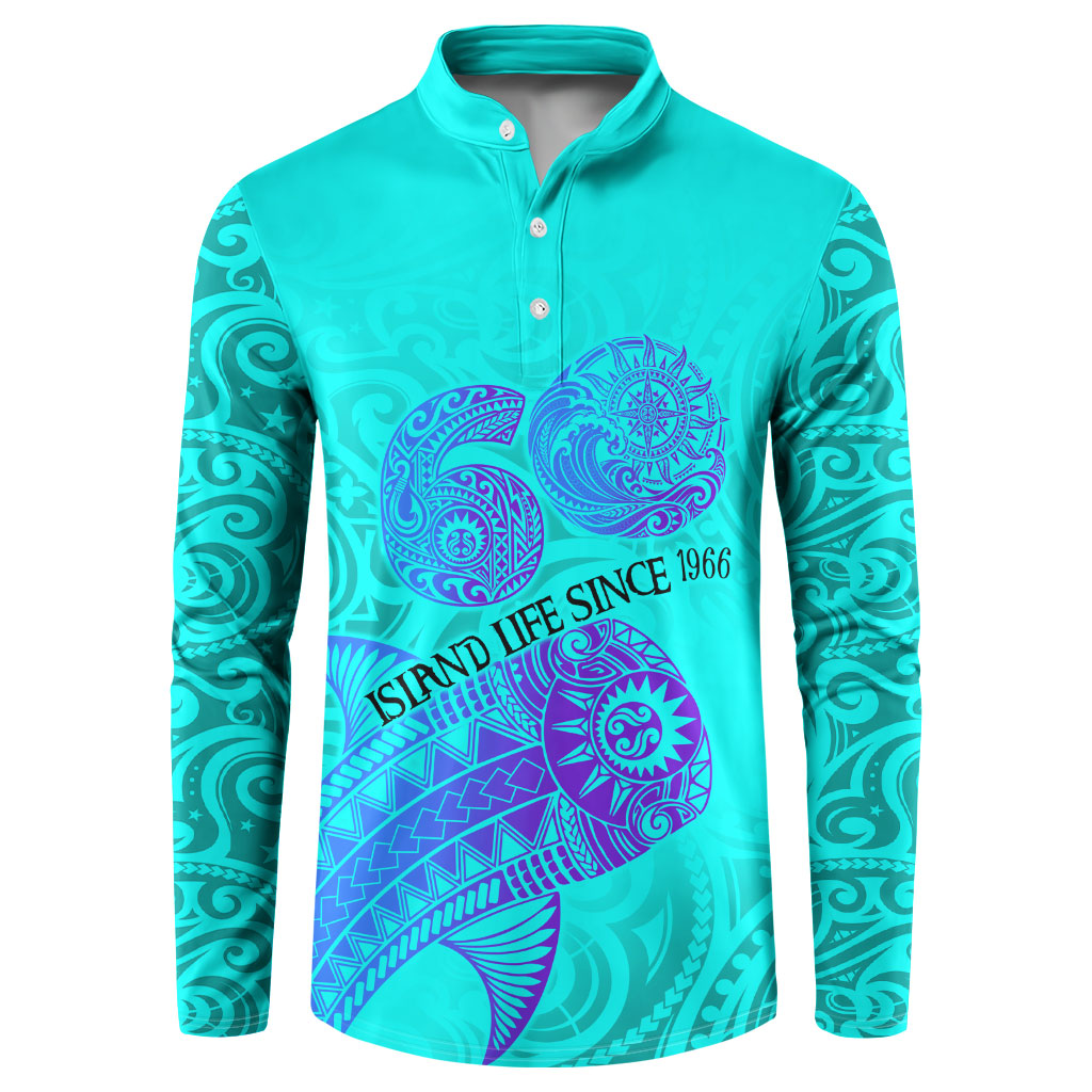 Personalized Polynesian 60th Birthday Island Life Since 1966 Button Sweatshirt Vibrant Tribal Tattoo Ocean Sunset Pattern TS04 Blue Purple - Polynesian Pride