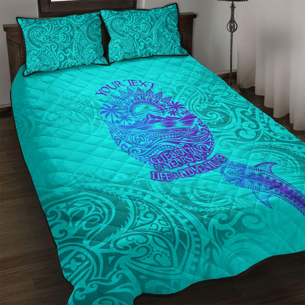 Personalized Polynesian 60th Birthday Island Life Since 1966 Quilt Bed Set Vibrant Tribal Tattoo Ocean Sunset Pattern TS04 Blue Purple - Polynesian Pride