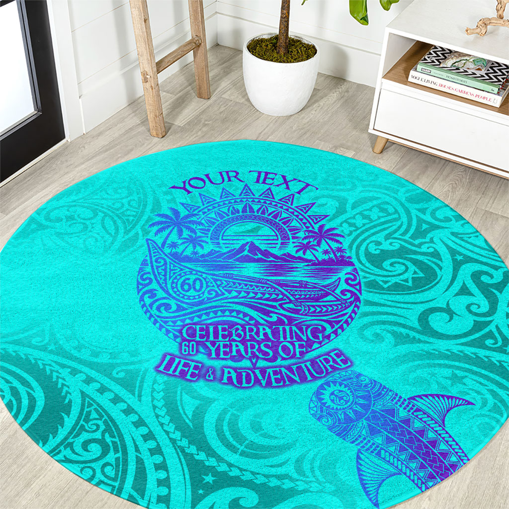 Personalized Polynesian 60th Birthday Island Life Since 1966 Round Carpet Vibrant Tribal Tattoo Ocean Sunset Pattern TS04 Blue Purple - Polynesian Pride