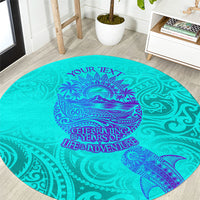 Personalized Polynesian 60th Birthday Island Life Since 1966 Round Carpet Vibrant Tribal Tattoo Ocean Sunset Pattern TS04 Blue Purple - Polynesian Pride