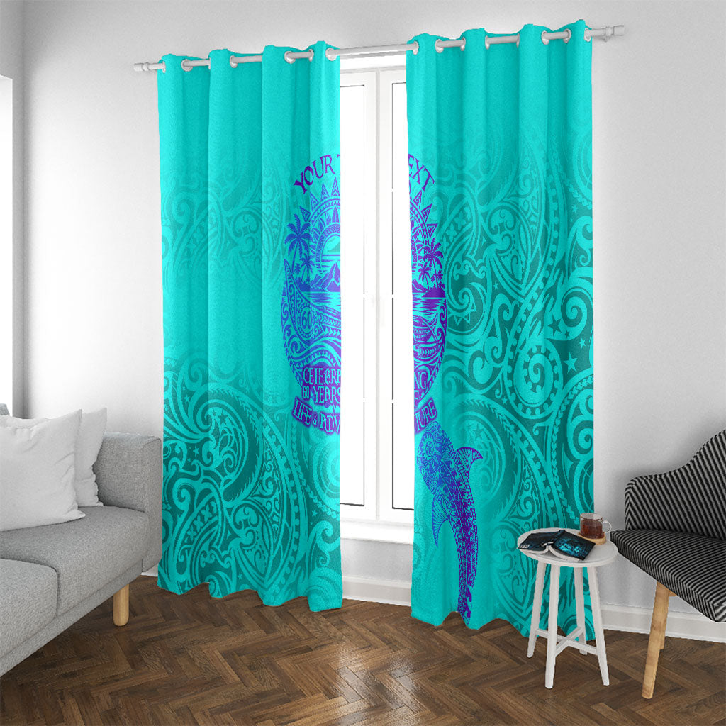 Personalized Polynesian 60th Birthday Island Life Since 1966 Window Curtain Vibrant Tribal Tattoo Ocean Sunset Pattern TS04 With Grommets Blue Purple - Polynesian Pride