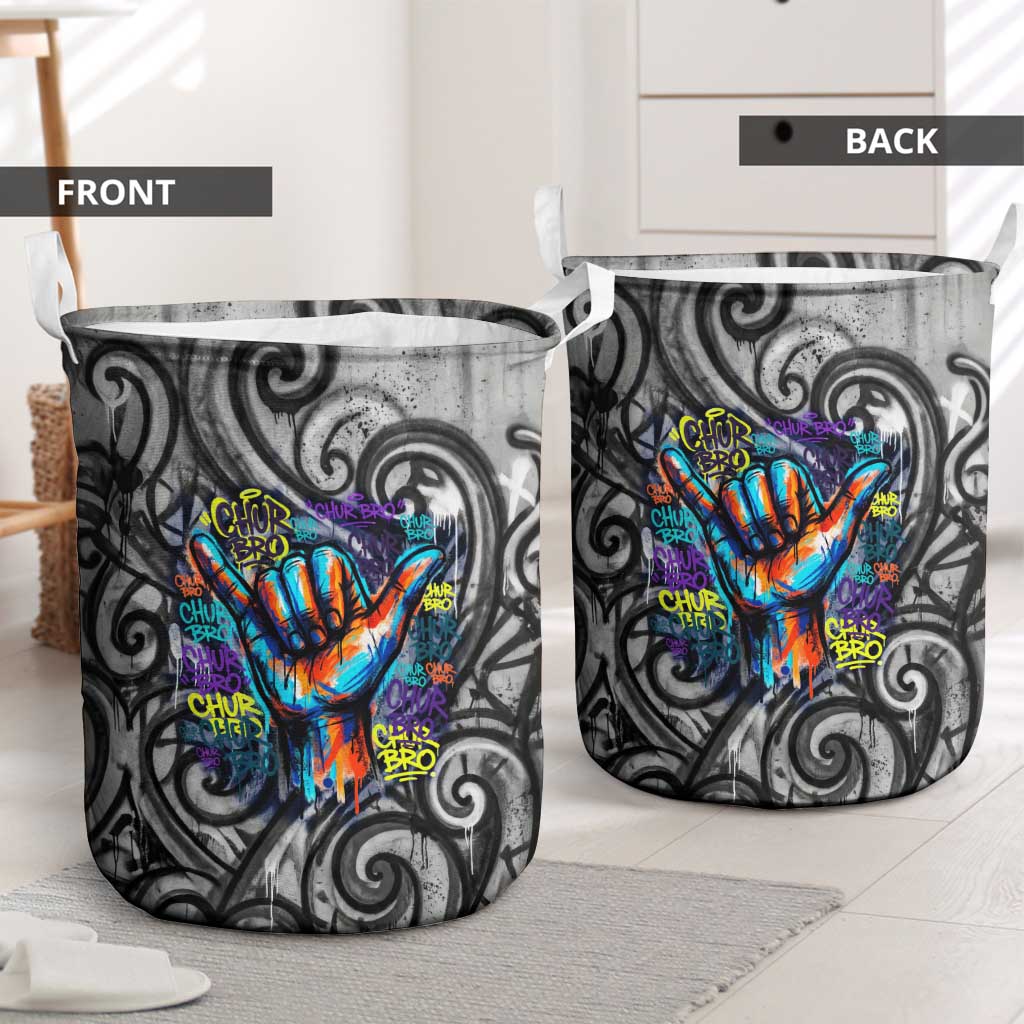 Chur Bro Shaka Sign Laundry Basket New Zealand Koru Colorful Graffiti Splash