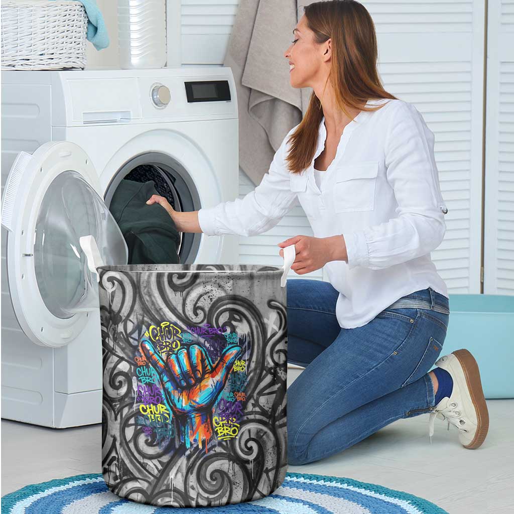 Chur Bro Shaka Sign Laundry Basket New Zealand Koru Colorful Graffiti Splash