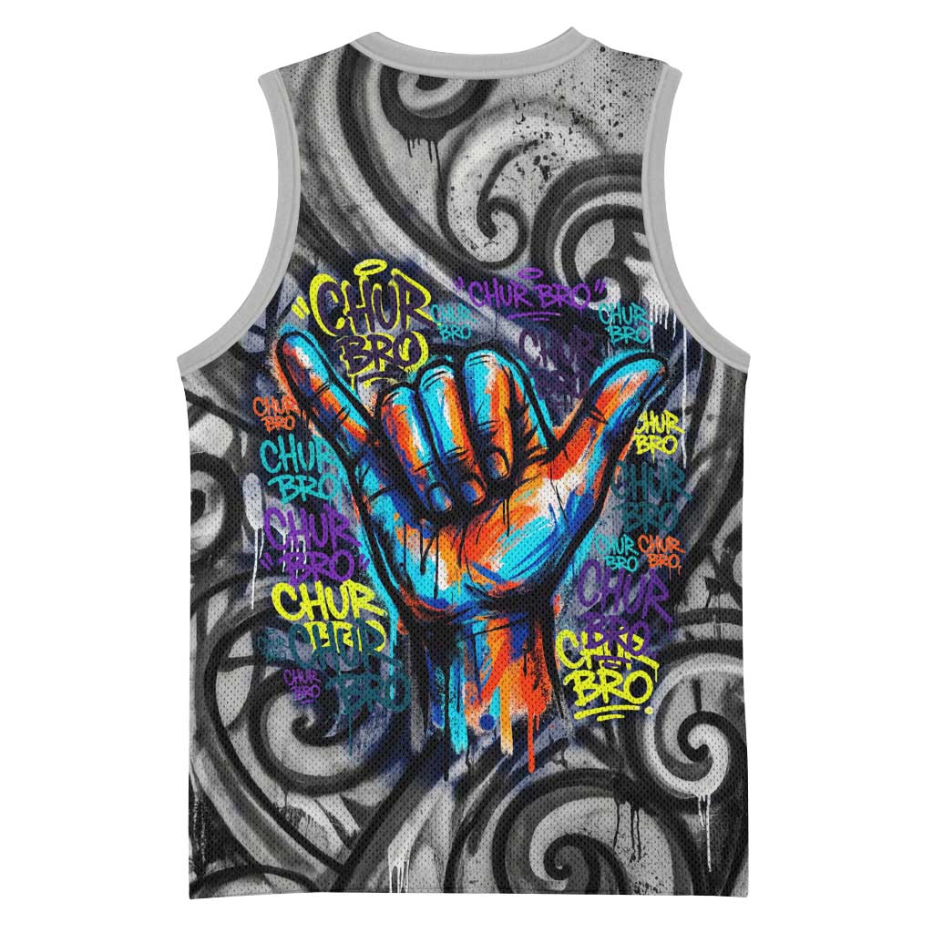 Chur Bro Shaka Sign Basketball Jersey New Zealand Koru Colorful Graffiti Splash TS04 - Polynesian Pride