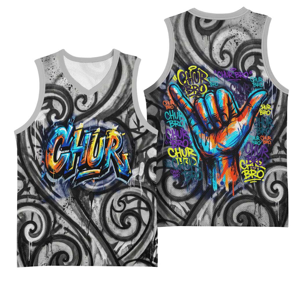 Chur Bro Shaka Sign Basketball Jersey New Zealand Koru Colorful Graffiti Splash TS04 - Polynesian Pride