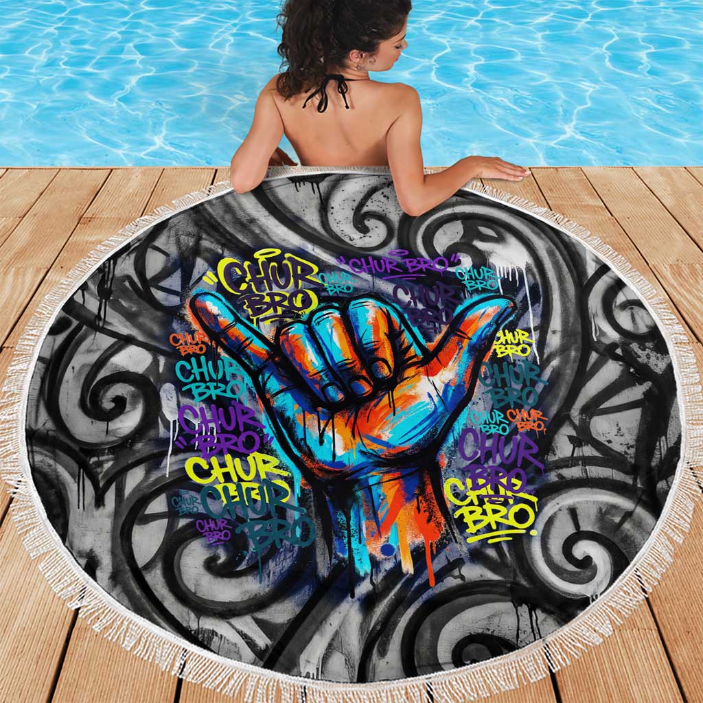 Chur Bro Shaka Sign Beach Blanket New Zealand Koru Colorful Graffiti Splash