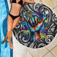 Chur Bro Shaka Sign Beach Blanket New Zealand Koru Colorful Graffiti Splash