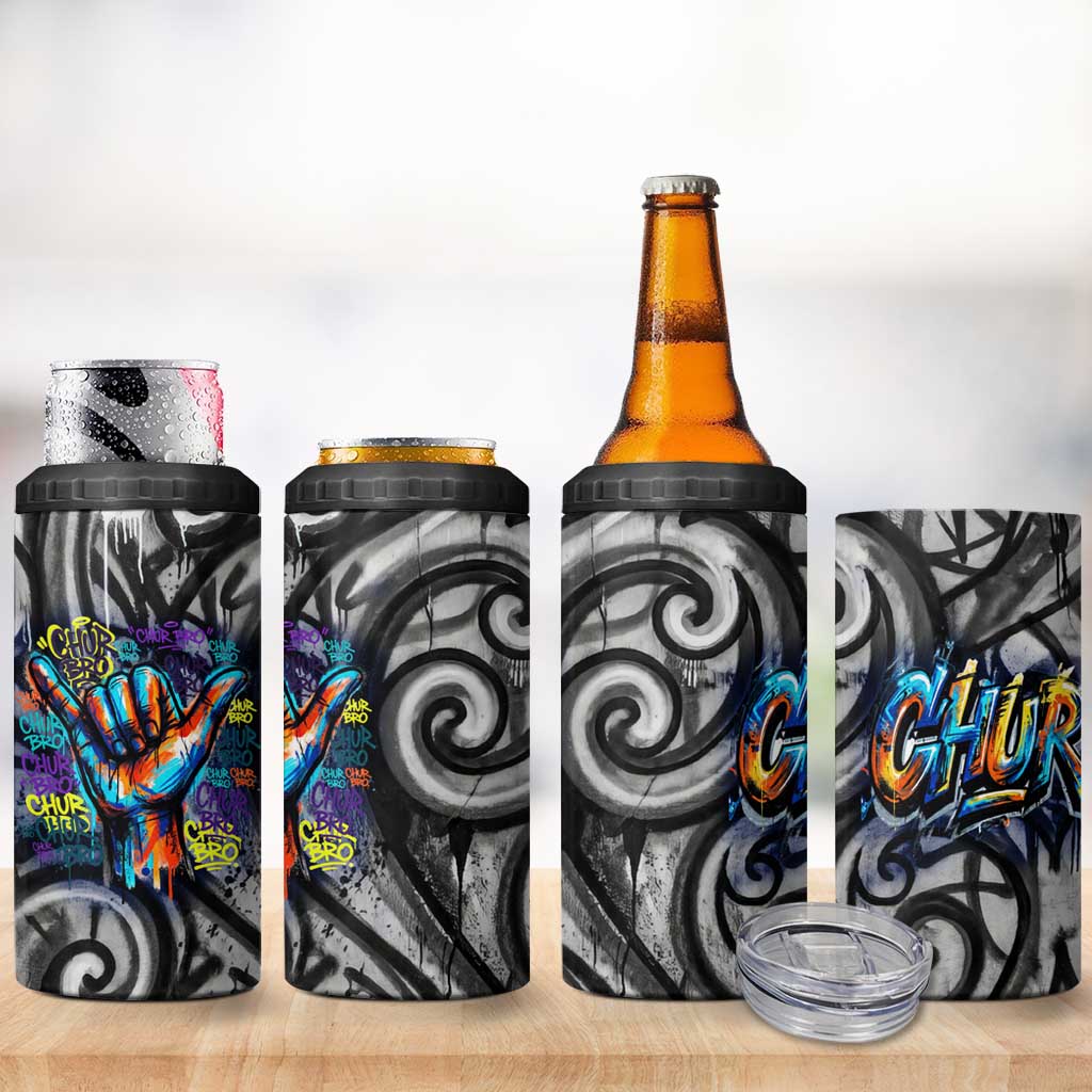 Chur Bro Shaka Sign 4 in 1 Can Cooler Tumbler New Zealand Koru Colorful Graffiti Splash TS04 - Polynesian Pride