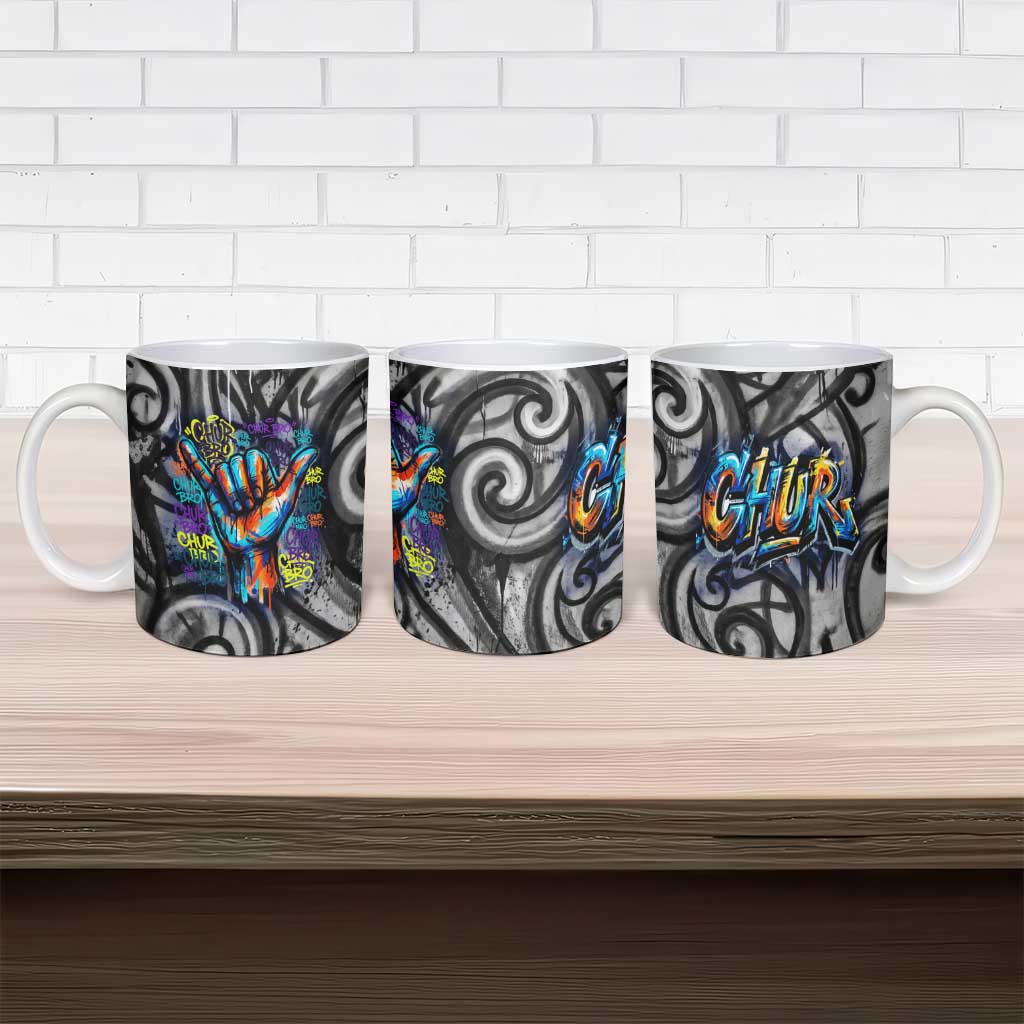 Chur Bro Shaka Sign Ceramic Mug New Zealand Koru Colorful Graffiti Splash