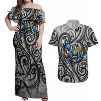 Chur Bro Shaka Sign Couples Matching Off Shoulder Maxi Dress and Hawaiian Shirt New Zealand Koru Colorful Graffiti Splash